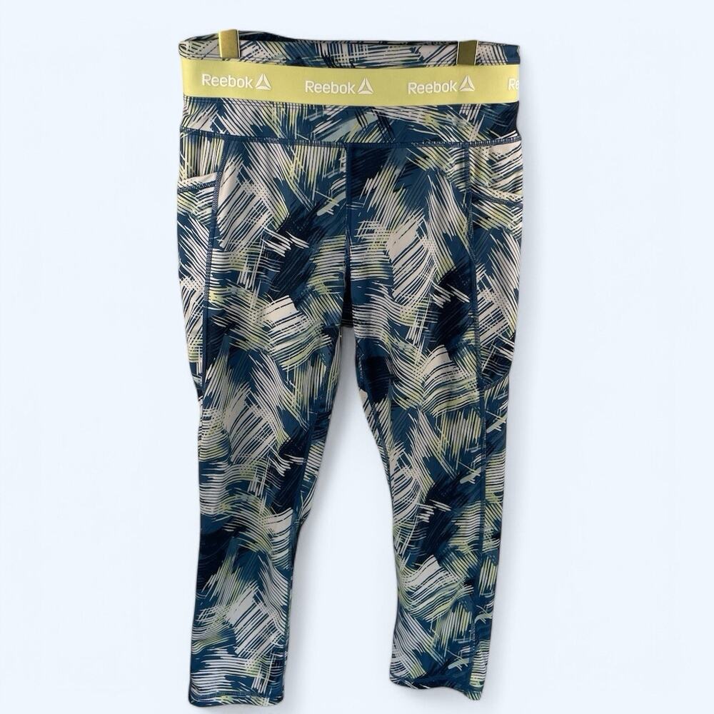 Reebok Leggings Women's Large Blue Multicolor Revolve High Rise Capri